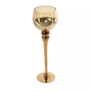 Świecznik bankietowy szklany CLOE na wysmukłej nóżce złoty