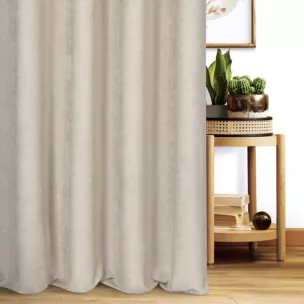 Zasłona szyta na taśmie 5 cm jasnobeżowa z miękkiej w dotyku tkaniny szenilowej