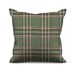 Poszewka szyta zielona z tkaniny gobelinowej o wzorze w kratę