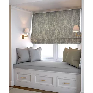 Roleta rzymska popielato złota z eleganckiej tkaniny o prostym splocie z połyskującym dodatkiem