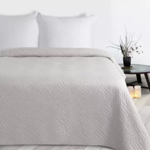 Narzuta imitująca len beżowa 220x240 cm pikowana metodą hot press w geometryczny wzór  LEN Design 91