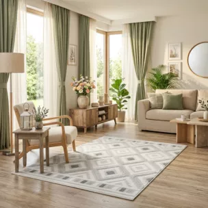 Dywan 50x80 cm beżowy zdobiony przestrzennym wzorem  geometrycznym DIDAR3