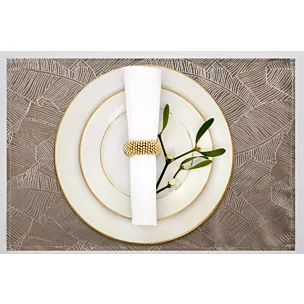 Komplet serwetek 4 szt 30x40 cm ciemnobeżowo, biały ISLA z żakardowym wzorem liści bananowca