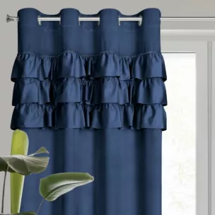 Zasłona welwetowa granatowa zdobiona falbanami 140x250 cm przelotka - SAMI