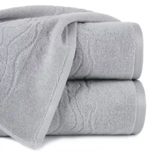 Ręcznik do rąk 30x50 cm bawełniany kolor srebrny zdobiony bordiurą z błyszczącym wzorem 500 g/m2 KARIN