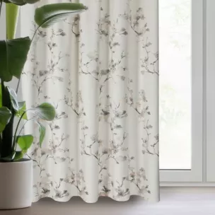 Zasłona welwetowa kremowo, szampańska z nadrukiem kwiatu jabłoni 140x270 cm taśma - SELENA