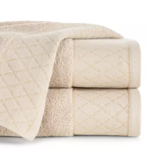 Ręcznik do rąk 30x50 cm bawełniany kolor beżowy zdobiony wzorem geometrycznym 500 g/m2 LAYLA