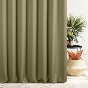Zasłona szyta na flexach ciemnooliwkowa z tkaniny o naturalnym splocie z efektem melanżu
