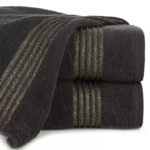 Ręcznik kąpielowy 50x90 cm bawełniany kolor czarny zdobiony paseczkami przeszywanymi błyszczącą nicią 500 g/m2 LILA