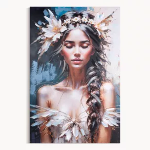 Obraz postaci beżowo, granatowy ręcznie malowany na płótnie w stylu boho 80x120 cm