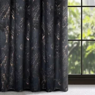 Zasłona czarna ze złotym wzorem przecierki, welwetowa 140x300 cm taśma NADIA