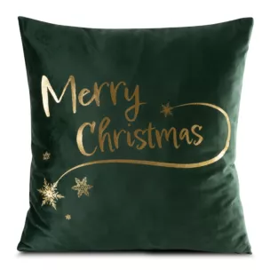 Poszewka na poduszkę 45x45 cm welwetowa kolor zielony zdobiona złotym nadrukiem JOY