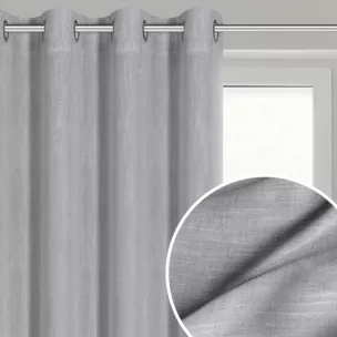 Zasłona srebrna z dodatkiem lnu w stylu eko 140x250 cm przelotka - LATIKA