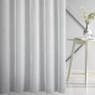 Firana szyta na przelotkach biało srebrna z eleganckiej siatki w stylu glamour z połyskliwą nicią, wykończona obciążnikiem Italissima Eva Minge