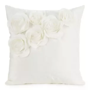 Poszewka na poduszkę 45 x 45 cm z welwetu kolor kremowy zdobiona w róże 3D