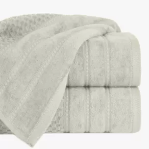 Ręcznik do rąk 30x50 cm bawełniany kolor beżowy z ozdobną bordiurą w paseczki 500 g/m2 ADORE