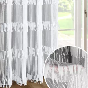 Zasłona biała zdobiona fantazyjnym wzorem 140x250 cm przelotka - SOTERA - Eva Minge