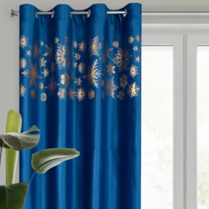 Zasłona granatowo, złota zdobiona świątecznymi śnieżynkami 140x250 cm przelotka - ASTRA