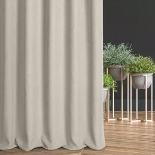 Zasłona szyta na taśmie 5 cm beżowa z tkaniny o grubym splocie i efektem melanżu