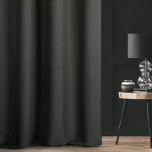 Zasłona szyta na taśmie 5 cm IVANA grafitowa z tkaniny o naturalnym charakterze z lnianym splotem