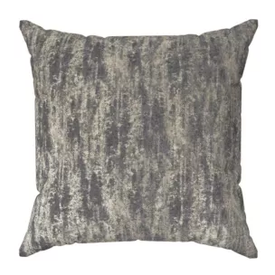 Poszewka szyta grafitowo złocista z grubej, welwetowej tkaniny z efektem przecieranego wzoru, zdobiona delikatnie połyskującym nadrukiem