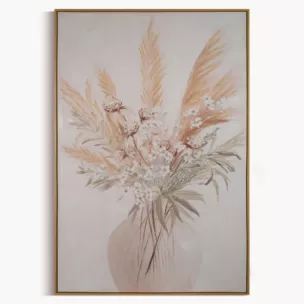 Obraz roślinny biało, naturalny ręcznie malowany na płótnie kolaż 80x120 cm KITTY