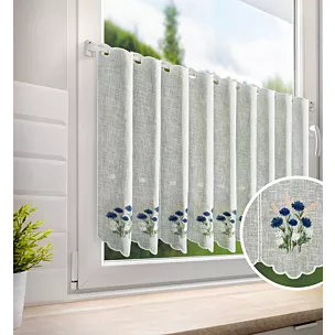 Tkanina firanowa zazdrostka zdobiona haftem polnych drobnych kwiatuszków