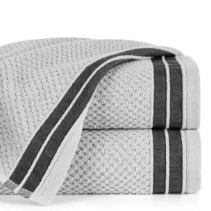 Ręcznik kąpielowy 50x90 cm bawełniany kolor jasnosrebrny w pasy 500 g/m2 MADLEN