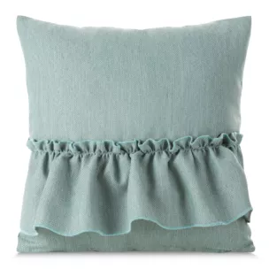 Poszewka na poduszkę 40x40 cm miętowa z falbaną z tkaniny o płóciennym splocie LENA