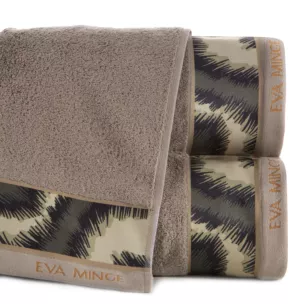 Ręcznik kąpielowy 50X90 cm bawełniany kolor ciemnobeżowy,czarny z designerską bordiurą 500 g/m2 EVA 24 Eva Minge