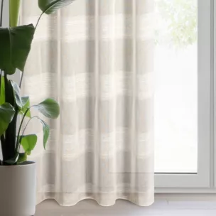 Firana beżowa zdobiona szenilowymi pasami 140x250 cm przelotka AGATA