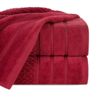 Ręcznik do rąk 30x50 cm bawełniany kolor czerwony z ozdobną bordiurą w paseczki 500 g/m2 ADORE