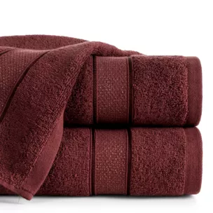 Ręcznik do rąk 30x50 cm bawełniany kolor bordowy z żakardową bordiurą z nowoczesnym złotym wzorem 500 g/m2 LIANA