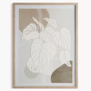 Obraz abstrakcja biało, beżowy malowany na płótnie w stylu boho oprawiony w ramę 45x60 cm