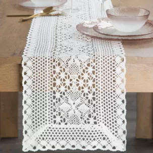 Bieżnik na stół 32x180 cm biały ażurowy MEGGY w stylu boho