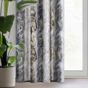 Zasłona welwetowa stalowo, szampańska z przecieranym nadrukiem 135x250 cm przelotka - SOFI