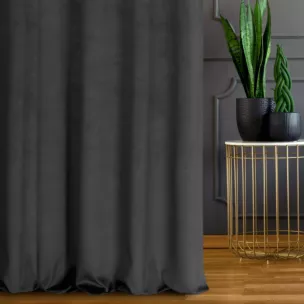 Zasłona szyta na taśmie 5 cm grafitowa z grubej, matowej tkaniny welwetowej o gramaturze 380g/m2