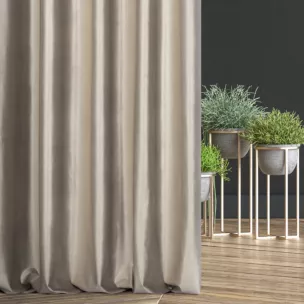 Zasłona szyta na taśmie 5 cm ciemnobeżowo złota z miękkiej tkaniny welwetowej z drobnym błyszczącym nadrukiem