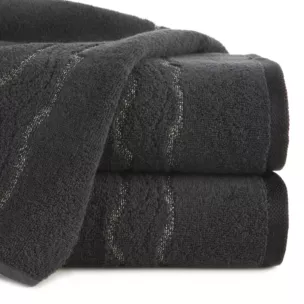Ręcznik do rąk 30x50 cm bawełniany kolor czarny zdobiony bordiurą z błyszczącym wzorem 500 g/m2 KARIN