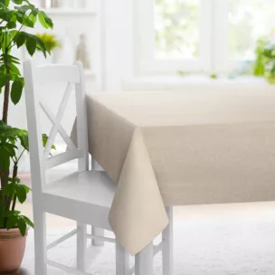 Obrus szyty CANDY beżowy z tkaniny z strukturalnym spolotem