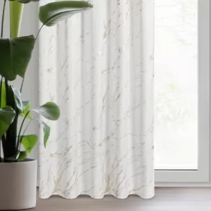 Zasłona welwetowa biało, złocista zdobiona marmurkiem 140x270 cm taśma - MOLLY