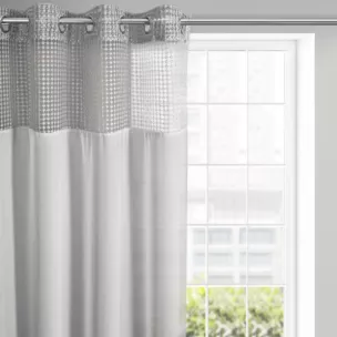 Firana szara z pasem ażurowego haftu oraz lekkiej etaminy 140x250 cm przelotka GRACE