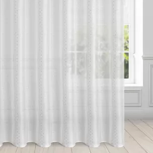 Firana biała z srebrnym nadrukiem drobnych kwadracików 300x250 cm taśma SIBEL