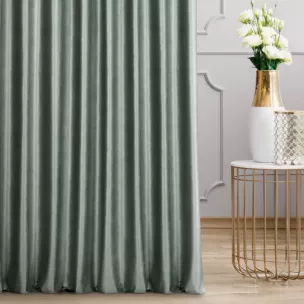 Zasłona szyta na taśmie 5 cm turkusowo szampańska z tkaniny welwetowej z błyszczącym nadrukiem