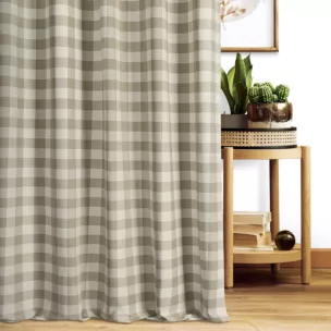 Zasłona szyta na taśmie 5 cm naturalno beżowa z tkaniny w kratę