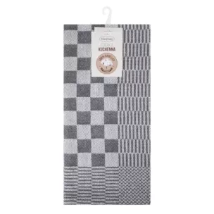 Komplet ściereczek kuchennych 2szt 50x70 cm bawełniany kolor stalowy zdobionych motywem szachownicy 200 g/m2 MAURO