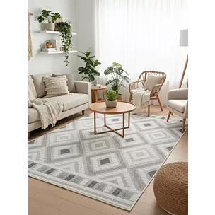 Dywan 50x80 cm srebrny zdobiony przestrzennym wzorem  geometrycznym DIDAR3