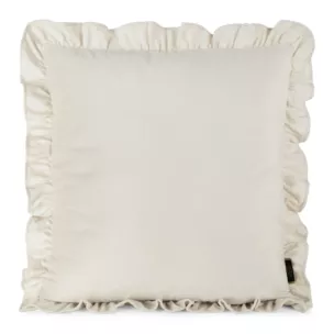 Poszewka na poduszkę 45x45 cm z aksamitnego welwetu kremowa zdobiona na brzegach falbanami BRENDA Eurofirany Premium