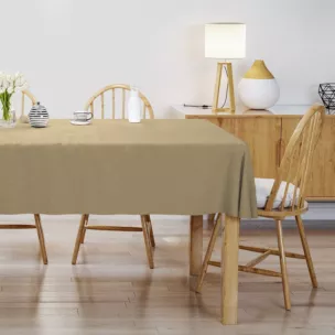 Obrus szyty ciemnokremowy z tkaniny w stylu eko o naturalnym splocie