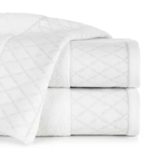 Ręcznik do rąk 30x50 cm bawełniany kolor biały zdobiony wzorem geometrycznym 500 g/m2 LAYLA